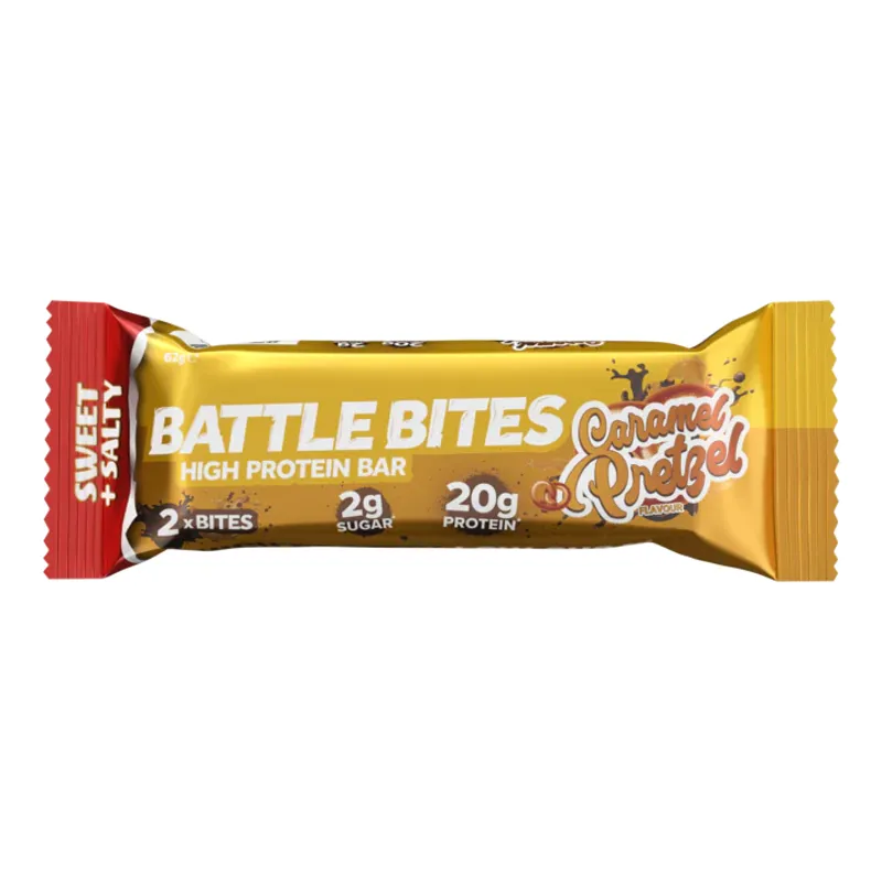 Battle Bites High Protein Bar - 1 x 62g Bar Caramel Pretzel