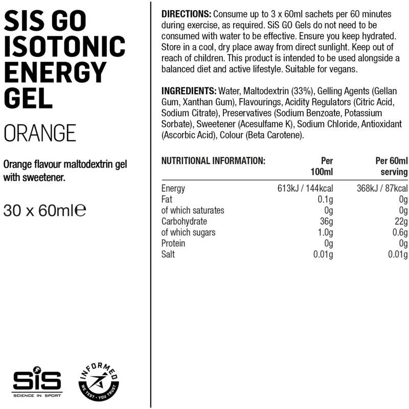 Science in Sport GO Isotonic 30 Pack Energy Gels in Orange-2