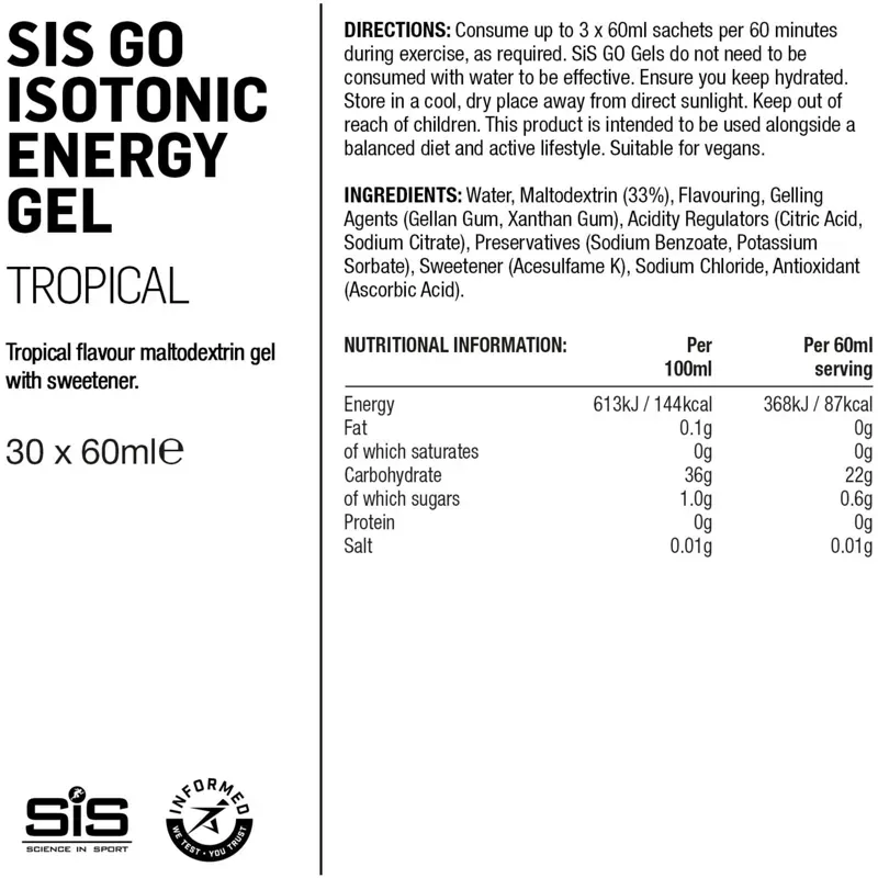Science in Sport GO Isotonic 30 Pack Energy Gels in Tropical Fruit-2
