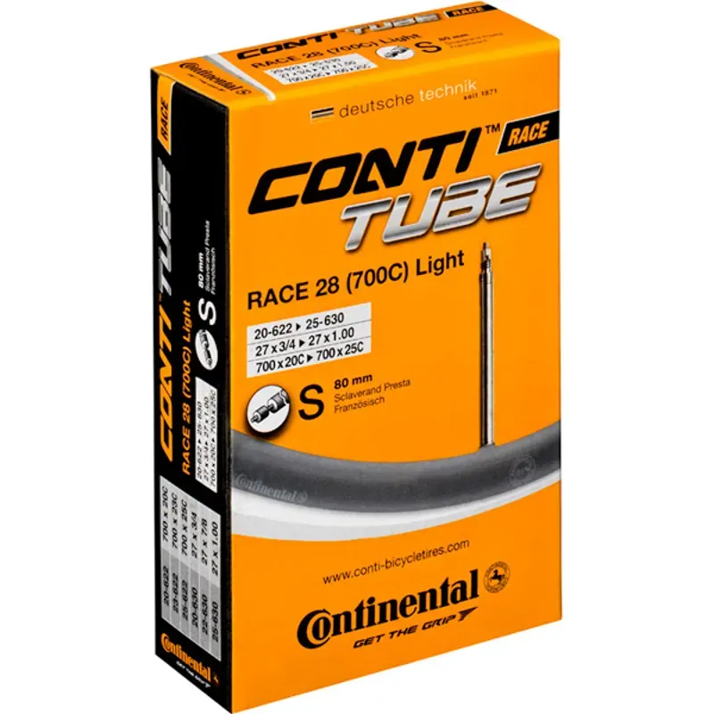 Continental Race Tube Light - Presta 80mm Valve: 700x20- 25c BLACK 700x20-25c